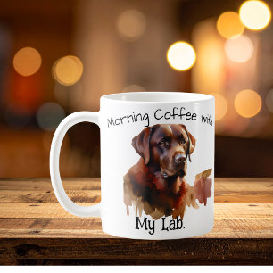 Caneca de Café com Aquarela de Labrador Marrom PER
