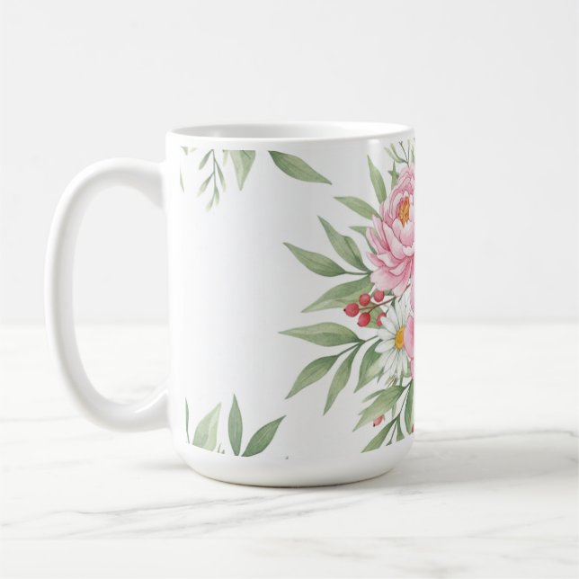 Caneca de Café com Aquarela Floral Rosa Elegante"  (Esquerda)