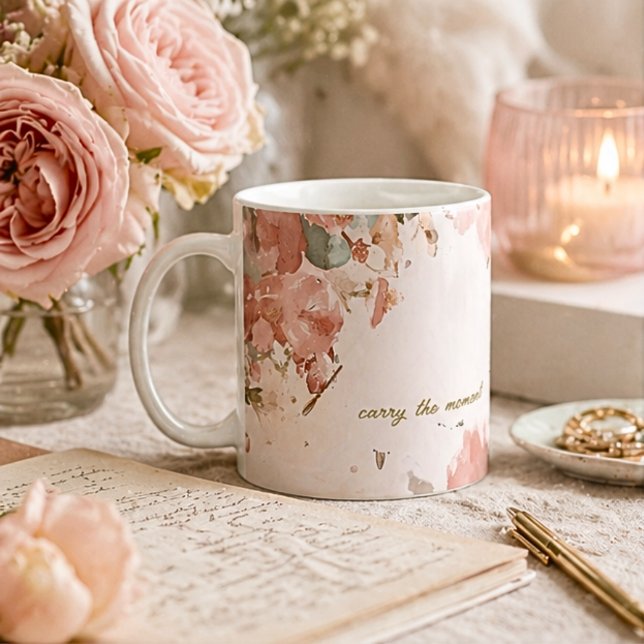 Caneca de Café com Aquarela Floral Rosada Suave Ro (Criador carregado)
