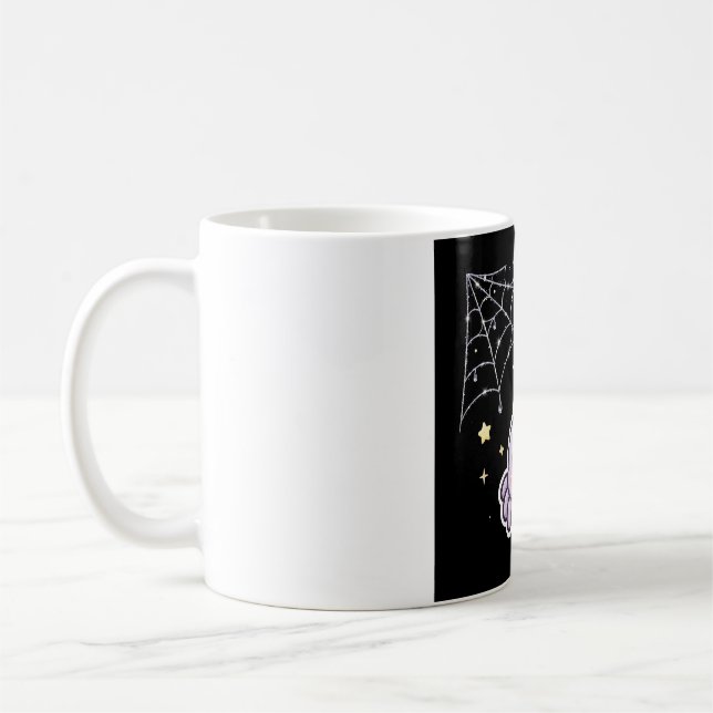 Caneca de Café com Aranha Fofa em Teia Brilhante (Esquerda)