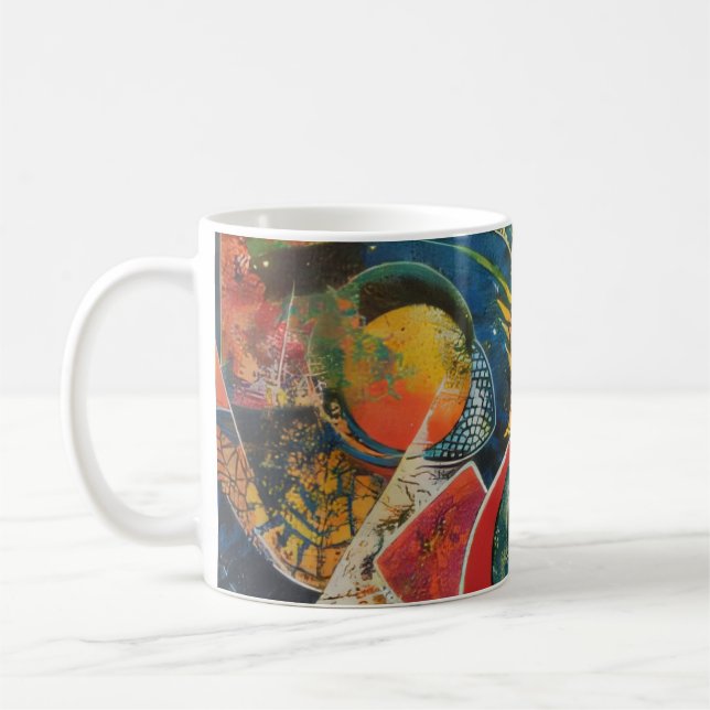 Caneca de Café com Arte Abstrata de Jardim Cósmico (Esquerda)