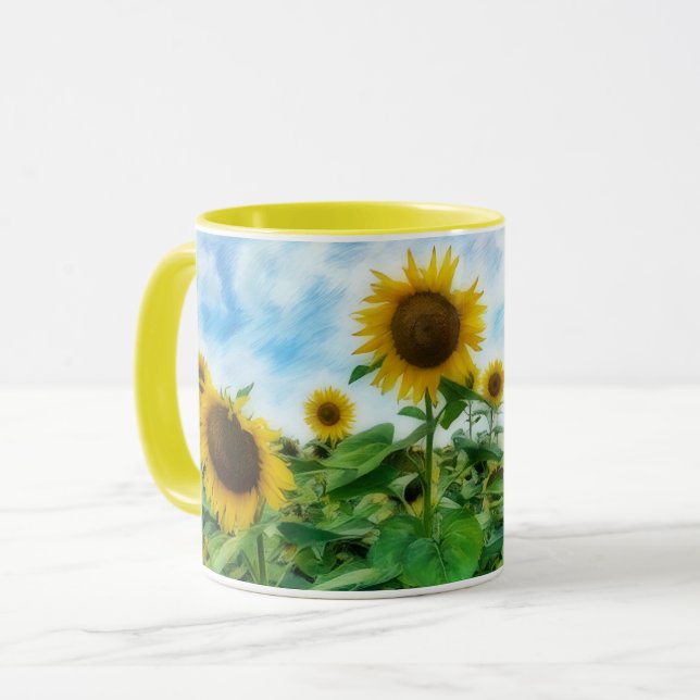 Caneca de Café com Arte de Flor Amarela de Girasso (Frente Esquerda)