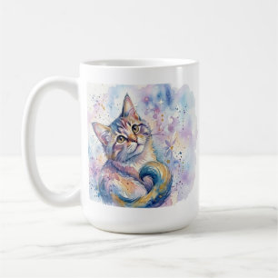 Caneca de Café com Arte de Gato em Aquarela Capric