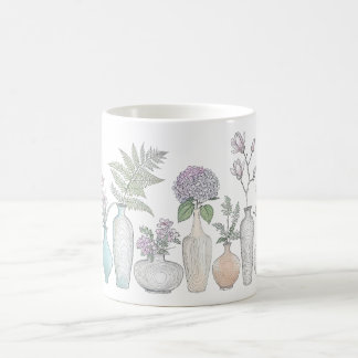 Caneca de Café com Arte de Linha Botânica Floral V