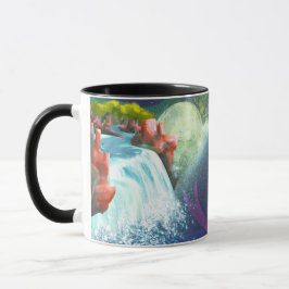 Caneca de Café com Arte de Paisagem de Cachoeira F