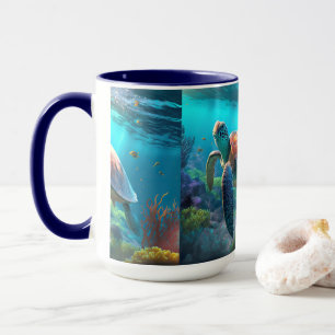Caneca de Café com Arte do Emblema de Tartaruga Mi
