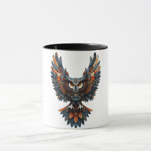 Caneca de Café com Arte Tribal Majestosa de Coruja