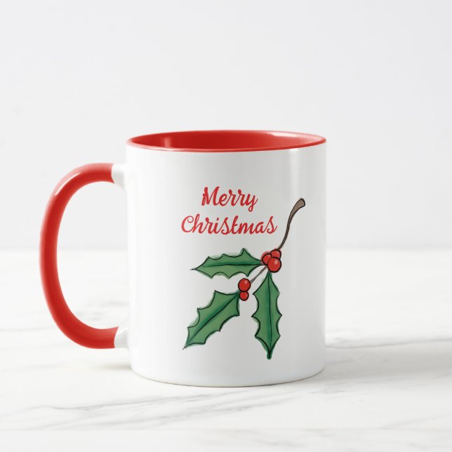 Caneca de café com azevinho de Natal retrô (Esquerda)