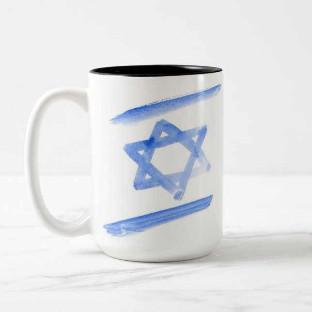 Caneca de café com bandeira israelita, gráfico azu (Esquerda)