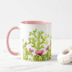 Caneca de Café com Belo Cacto do Deserto e Flor Ro