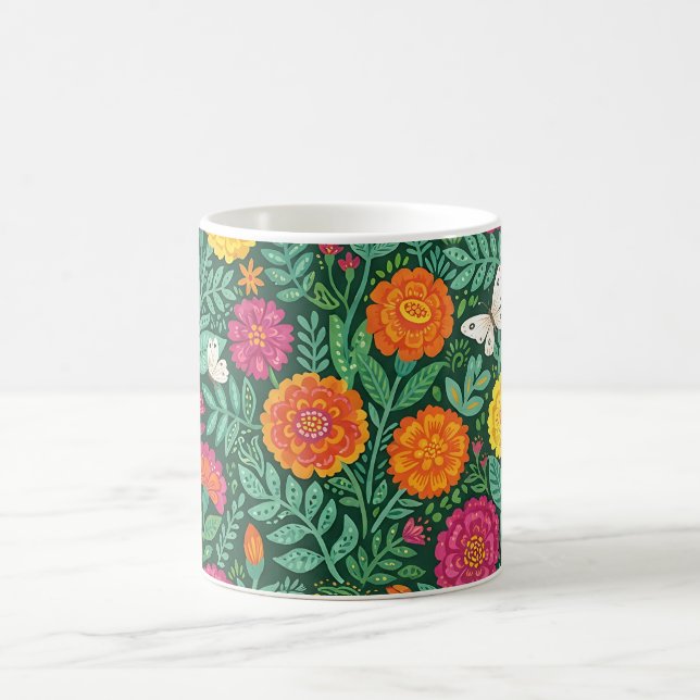 Caneca de Café com Borboletas e Marigold Indiana A (Centro)