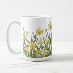 Caneca de café com borda floral de daffodilos ama