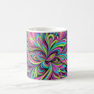 Caneca de Café com Buquê Floral Neon Abstrato