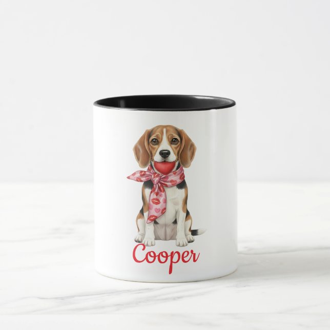 Caneca de café com cachorro Beagle dia dos namorad (Centro)