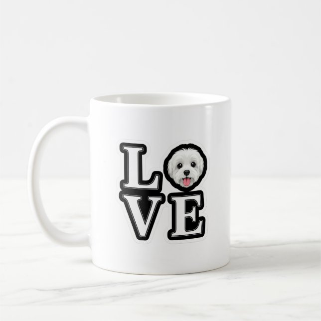 Caneca de Café com Cachorro Branco Fofinho Maltês (Esquerda)