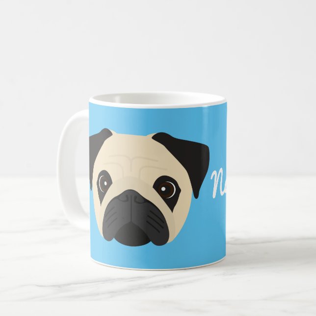 Caneca de café com cachorro Pug (Frente Esquerda)