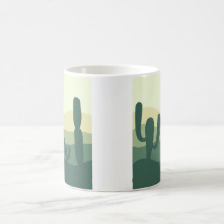 caneca de café com cacto, sol e deserto
