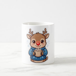 Caneca de Café com Chocolate Quente de Rena Natal