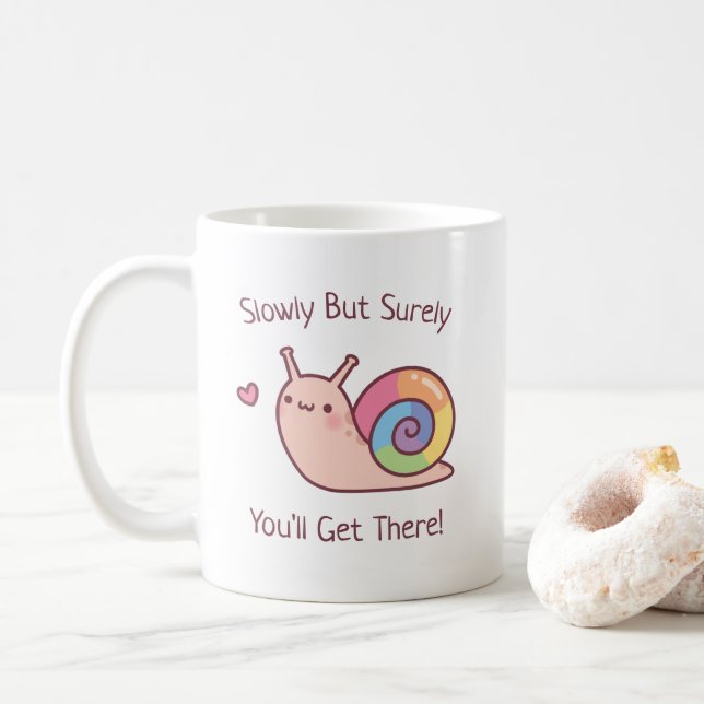Caneca de café com citação do Caracol Arco-íris Le (Com Donut)