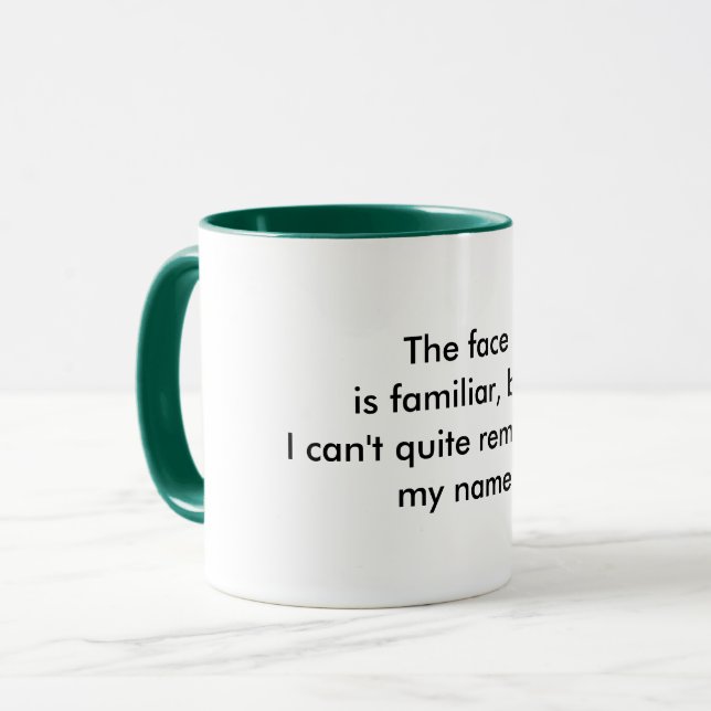 Caneca de café com citação engraçada e rosto famil (Frente Esquerda)