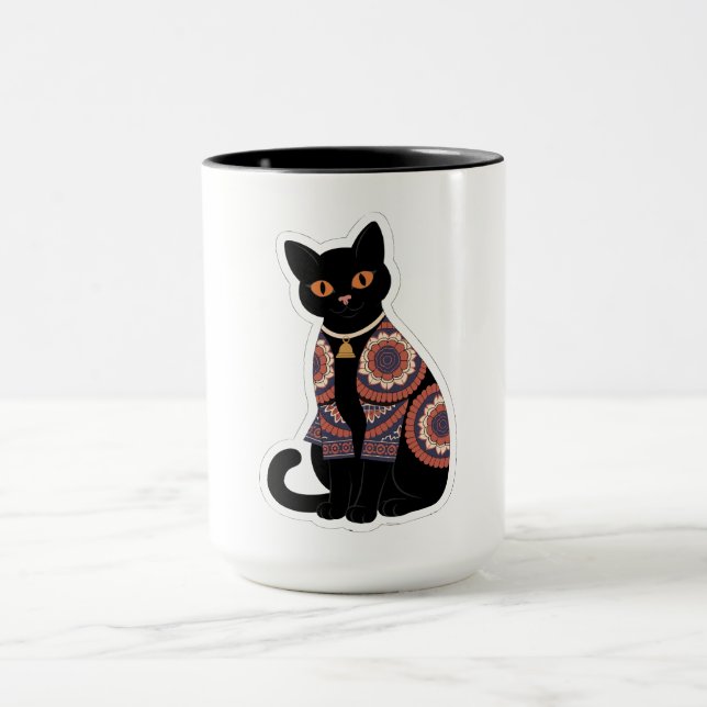 Caneca de Café com Colar de Sino de Gato Preto Man (Centro)