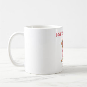 Caneca de café com coração e óculos de vaca fofa d