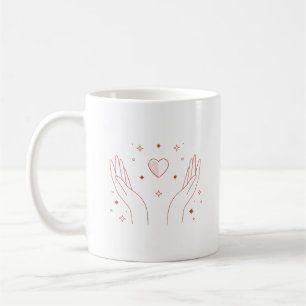 Caneca de Café com Coração Vermelho e Forma de Mão