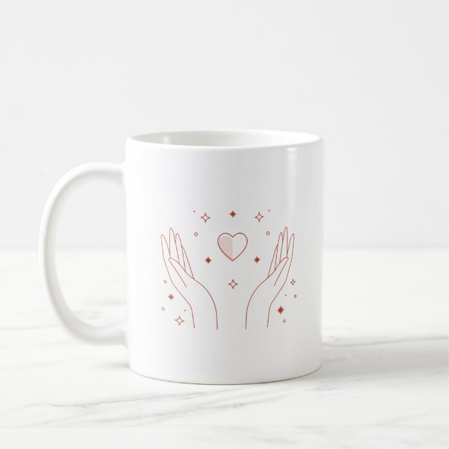 Caneca de Café com Coração Vermelho e Forma de Mão (Esquerda)