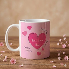 Caneca de Café com Corações Rosas Personalizada