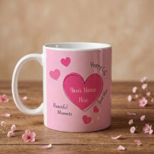 Caneca de Café com Corações Rosas Personalizada