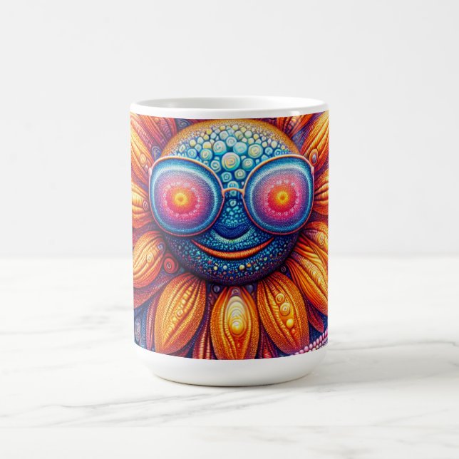 Caneca de café com cores vívidas de girassol com ó (Centro)