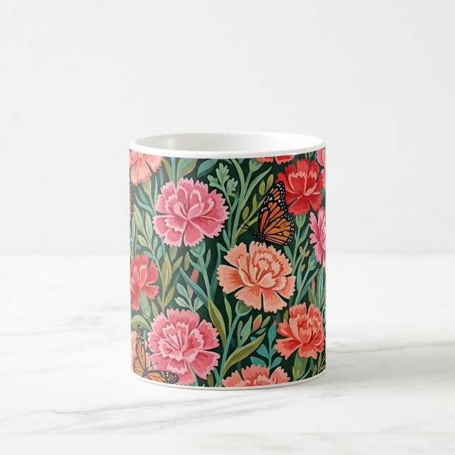 Caneca de Café com Cravos e Borboletas em Gouache  (Centro)