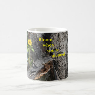 caneca de café com crescimento de flor fora da