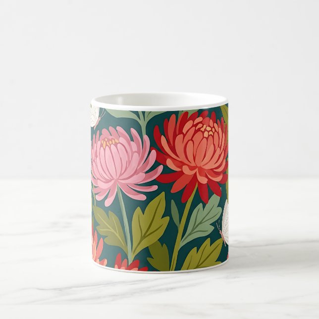 Caneca de Café com Crisântemos e Borboletas Abstra (Centro)