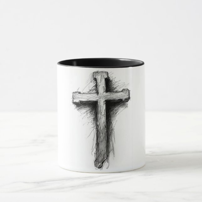 Caneca de café com cruz cristã ousada e gráfica (Centro)