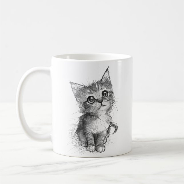 Caneca de Café com Desenho a Lápis de Gatinho Fofo (Esquerda)