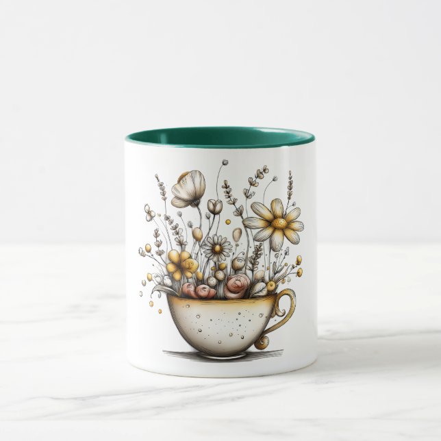 Caneca de café com desenho de flores crescendo na  (Centro)