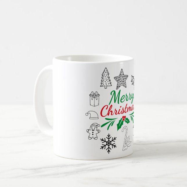 Caneca de Café com Desenhos Natalinos Fofos (Frente Esquerda)