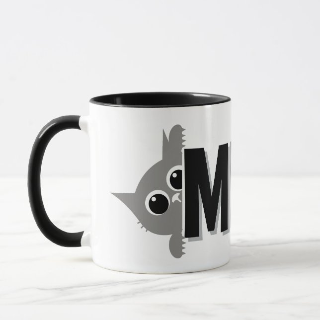 Caneca de Café com Design de Gato Cinza Miando (Esquerda)