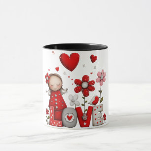 Caneca de café com design de menina com planta do