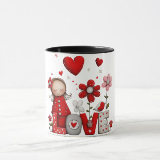 Caneca de café com design de menina com planta do