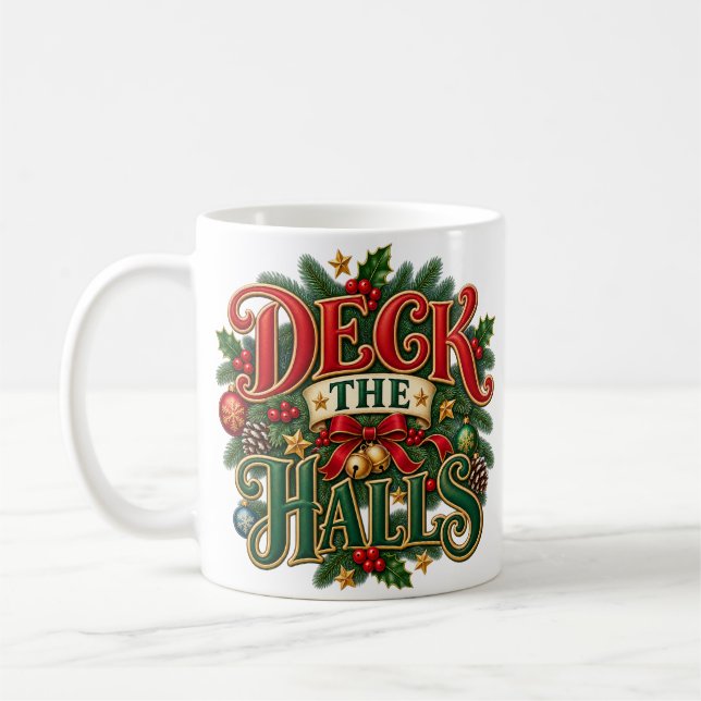 Caneca de Café com Design de Natal Deck the Halls (Esquerda)