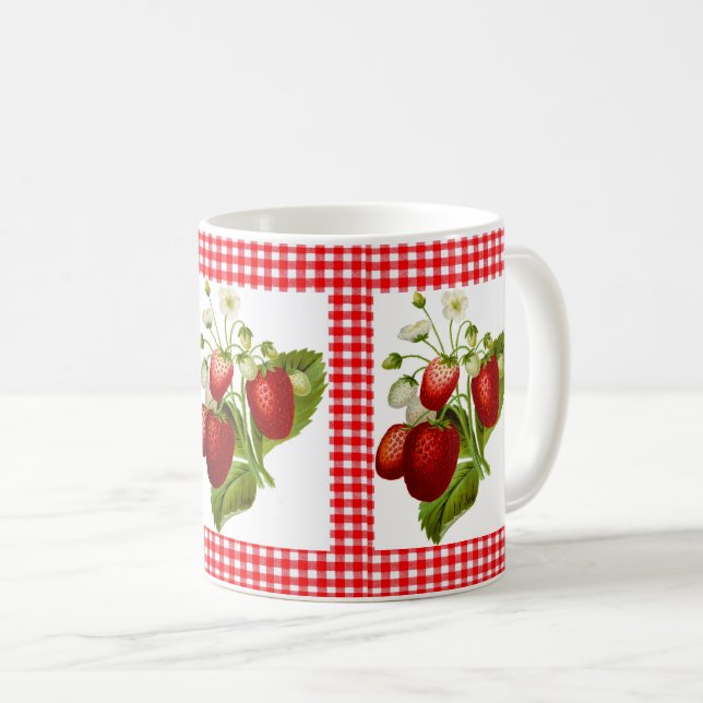Caneca de Café com Estampa de Gingham Vermelho e M (Frente Esquerda)