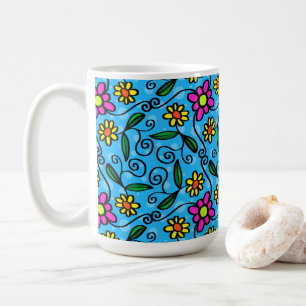 Caneca de Café com Estampa Floral Abstrata