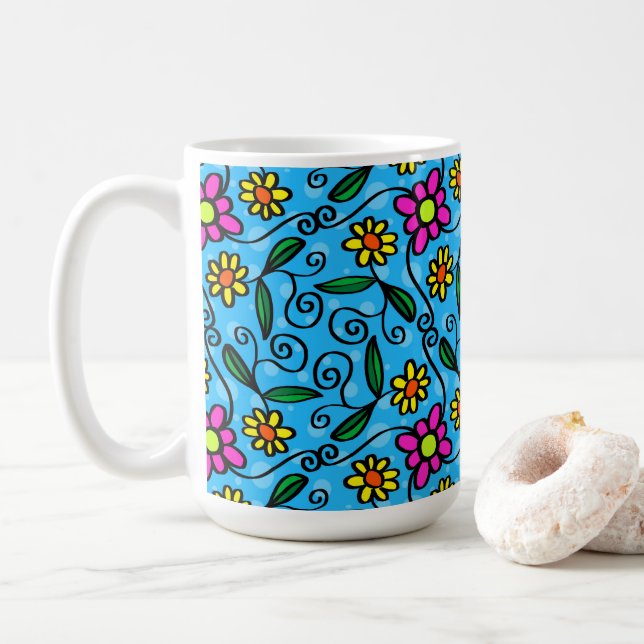 Caneca de Café com Estampa Floral Abstrata (Com Donut)