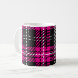 Caneca de Café com Estampa Xadrez Rosa e Preto