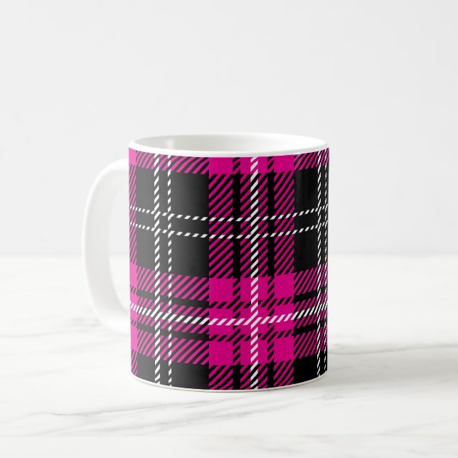 Caneca de Café com Estampa Xadrez Rosa e Preto (Frente Esquerda)