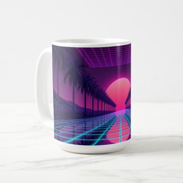 Caneca de Café com Estética Neon Synthwave (Frente Esquerda)