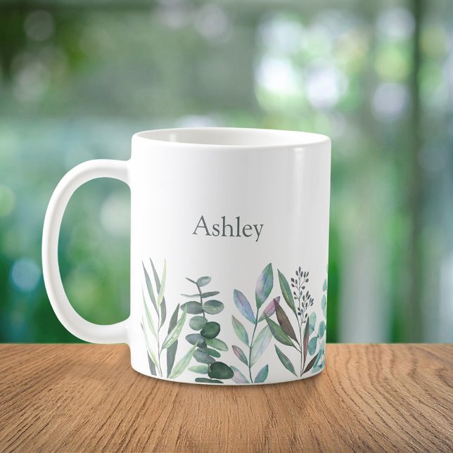 Caneca de Café com Eucalipto em Aquarela (Criador carregado)