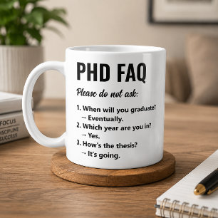 Caneca de café com FAQ de PhD engraçado para pesqu